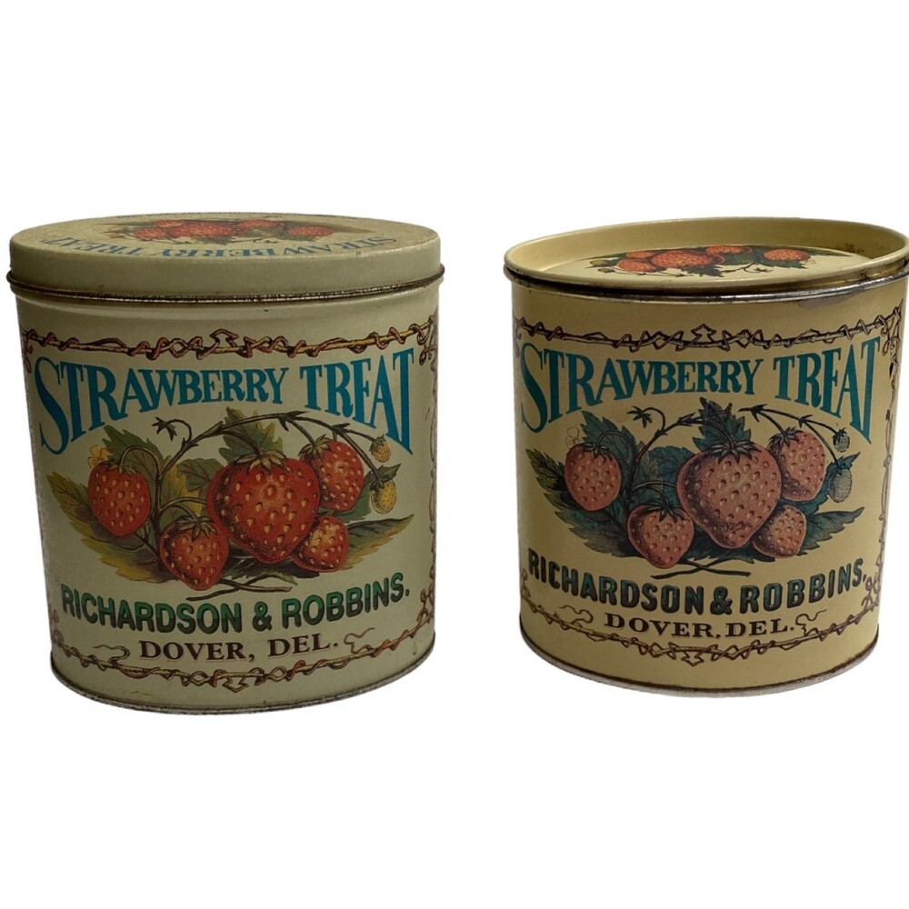 Set of 2 vtg tins Strawberry Treat Richardson & Robbins Dover, Del collectible